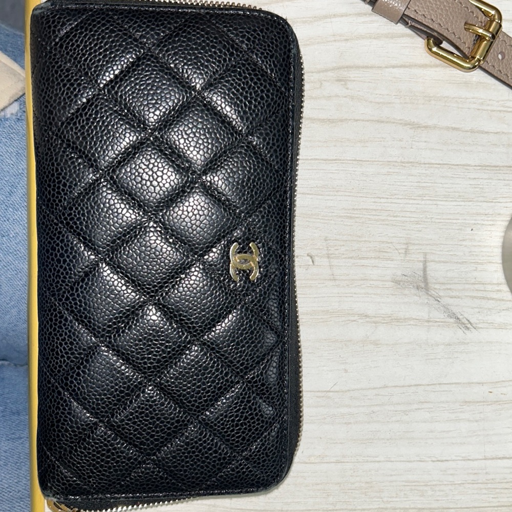 Chanel quilted all around zipper wallet